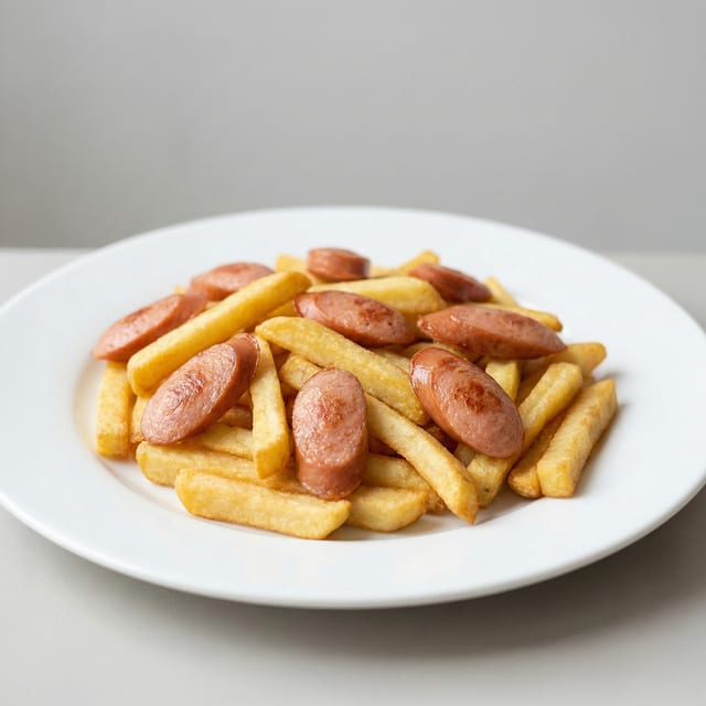 Salchipapa.